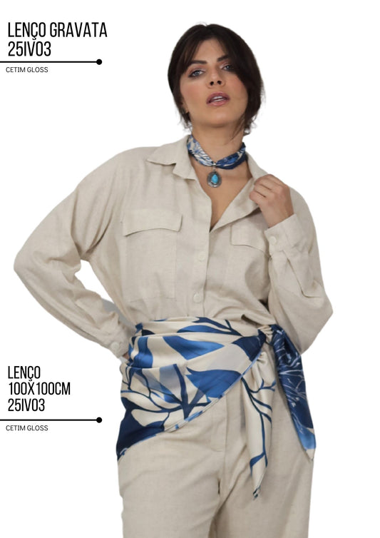 kit de 02 Lenço Estampado Exclusivo Bixugrillo Floral Azul