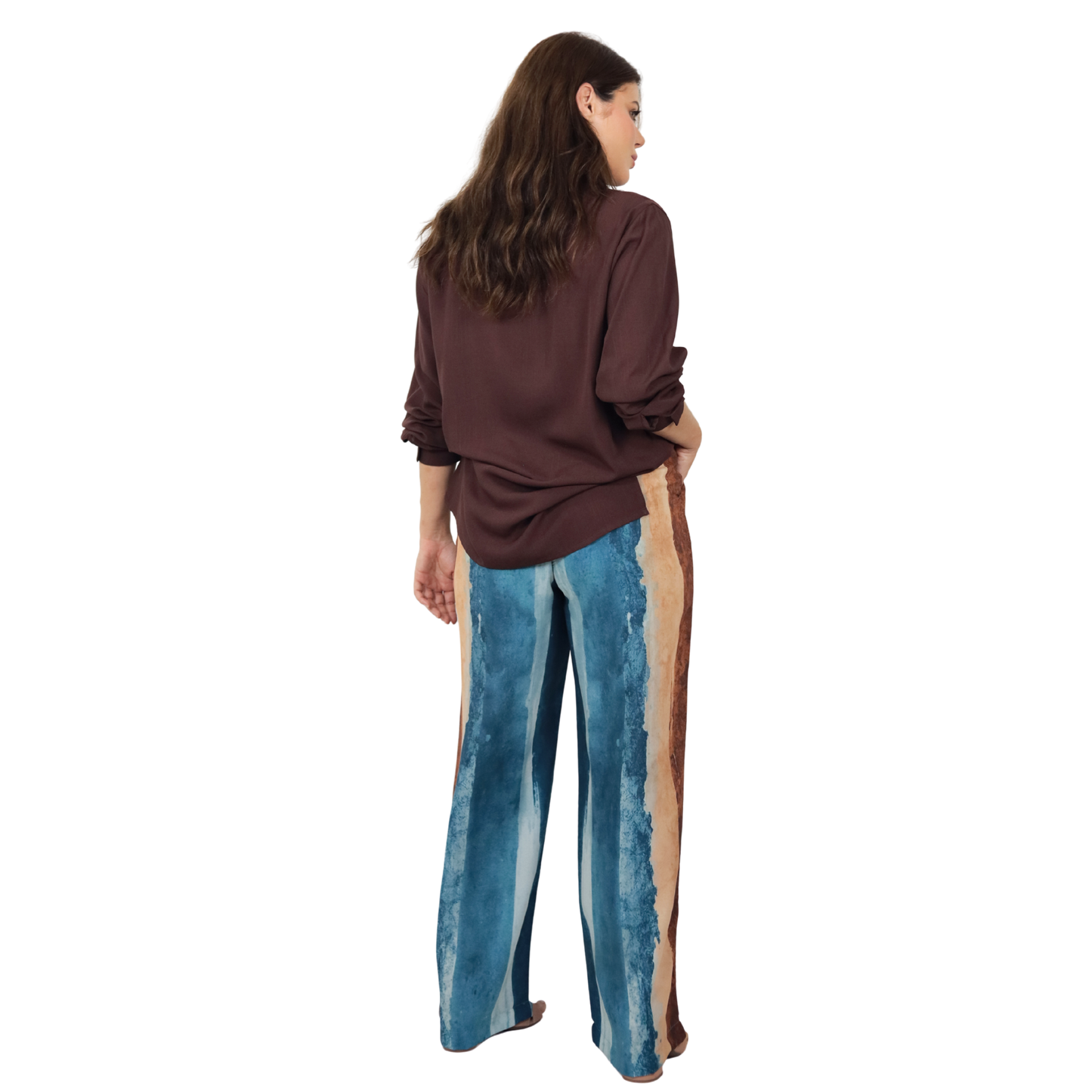 Conjunto 2pçs Camisão marron e Pantalona BIXUGRILLO estampado listras aquareladas