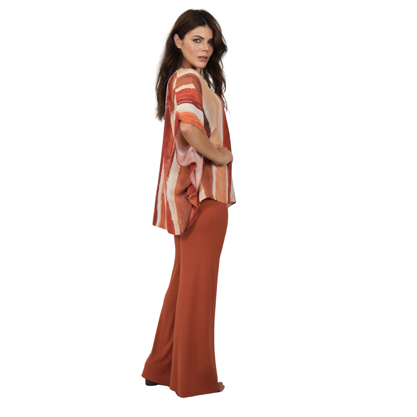 Conjunto Blusa kaftan e Pantalona BIXUGRILLO estampada Belle Rivière Terracotta