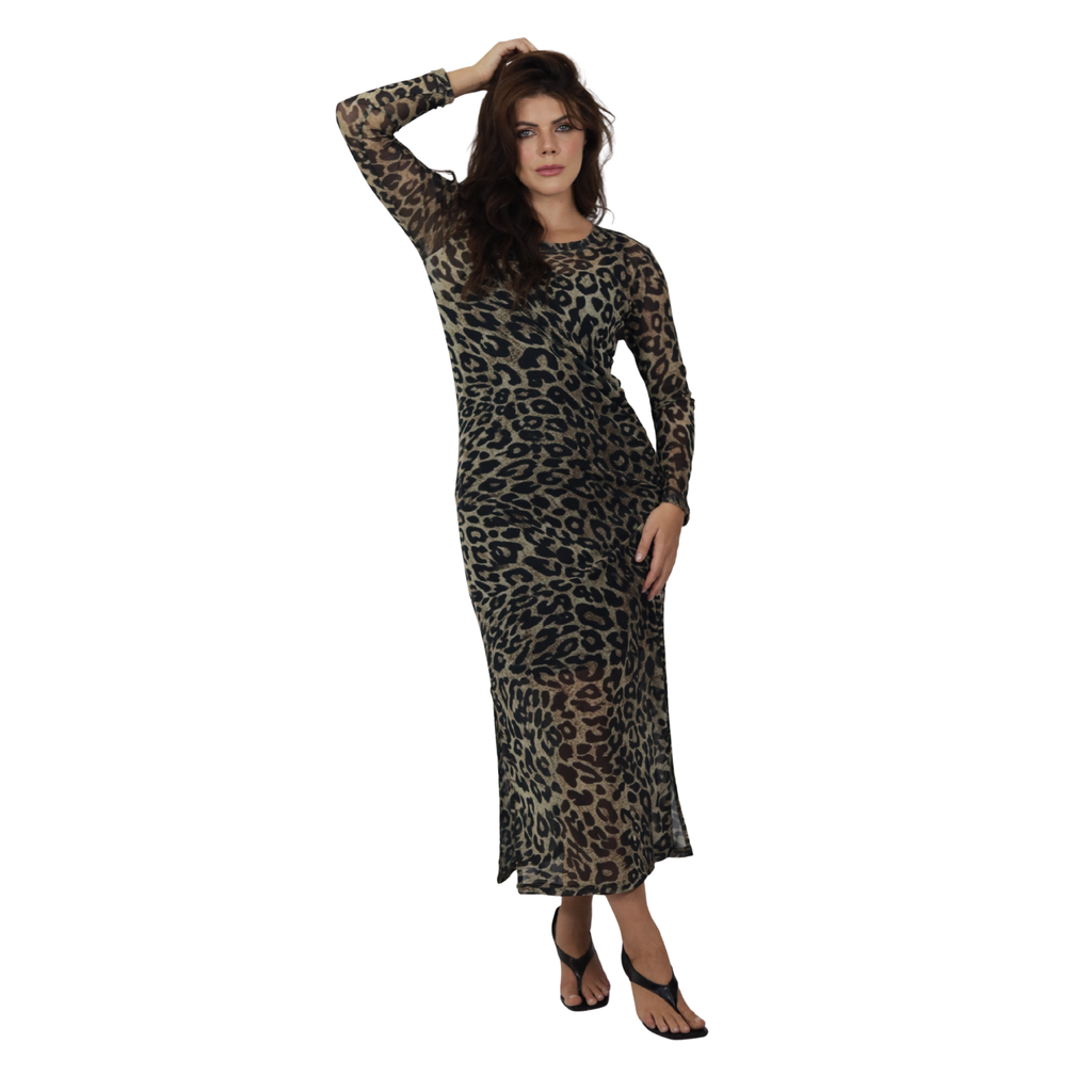 Vestido Midi Tule com Elastano | Estampa Exclusiva BIX.G | Onça