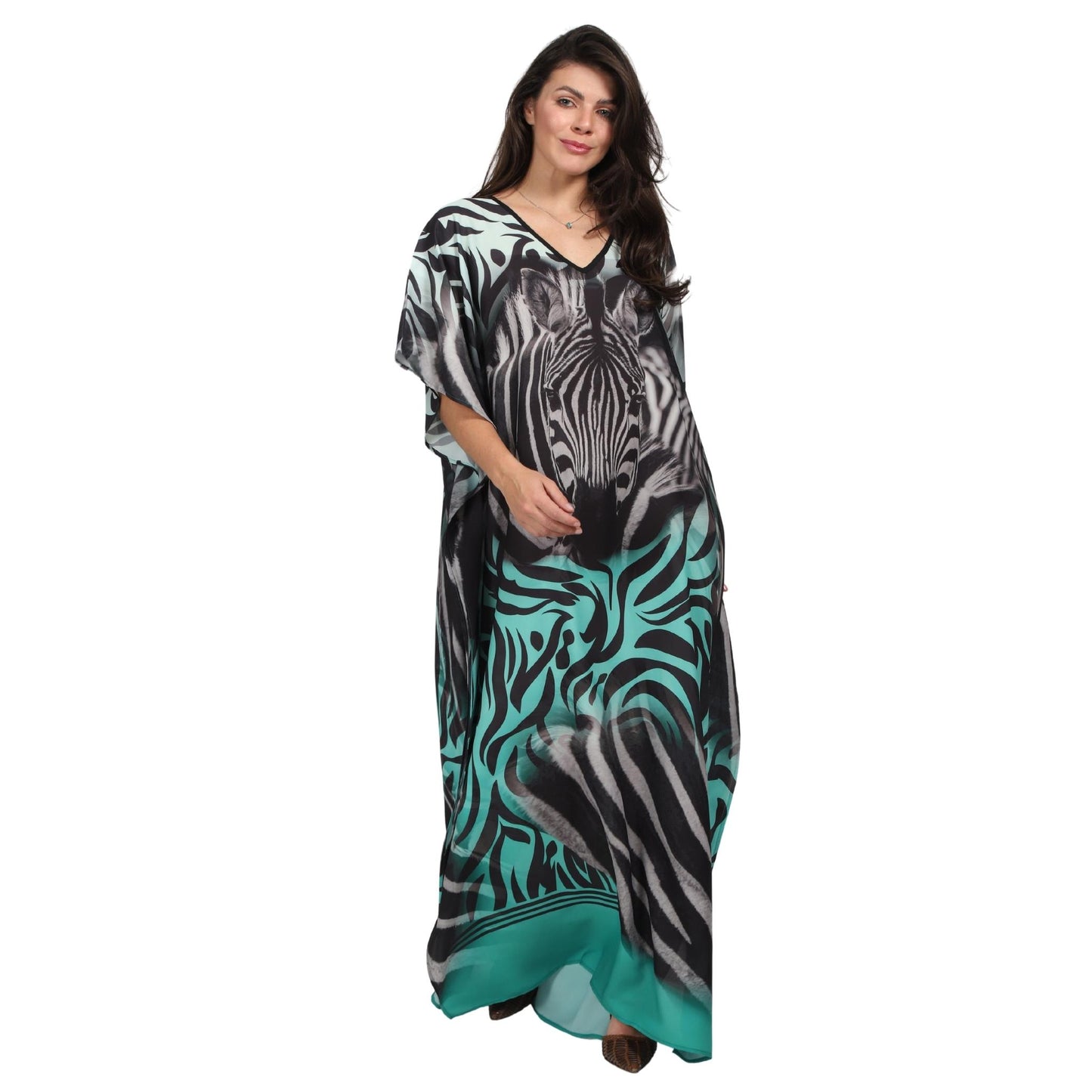 Kaftan vestido longa estampada zebra green