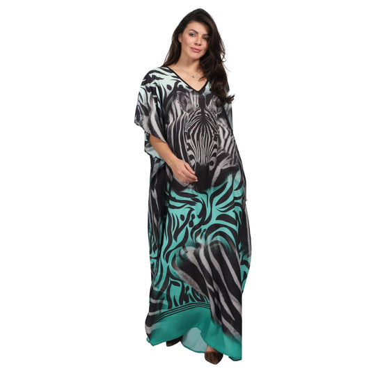 Kaftan vestido longa estampada zebra green