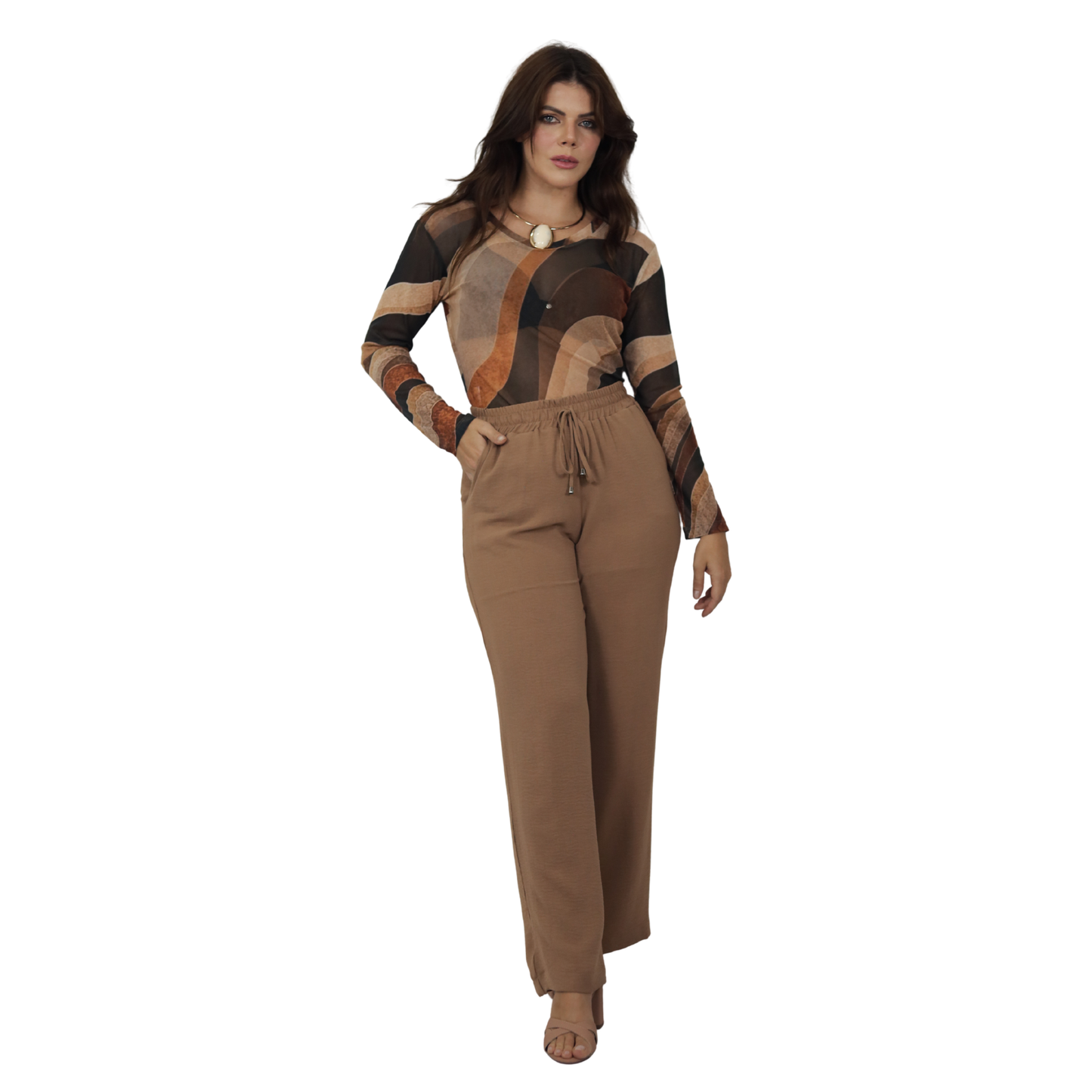 Blusa de Tule manga longa | BIXUGRILLO Estampada | Ondas Terrosas