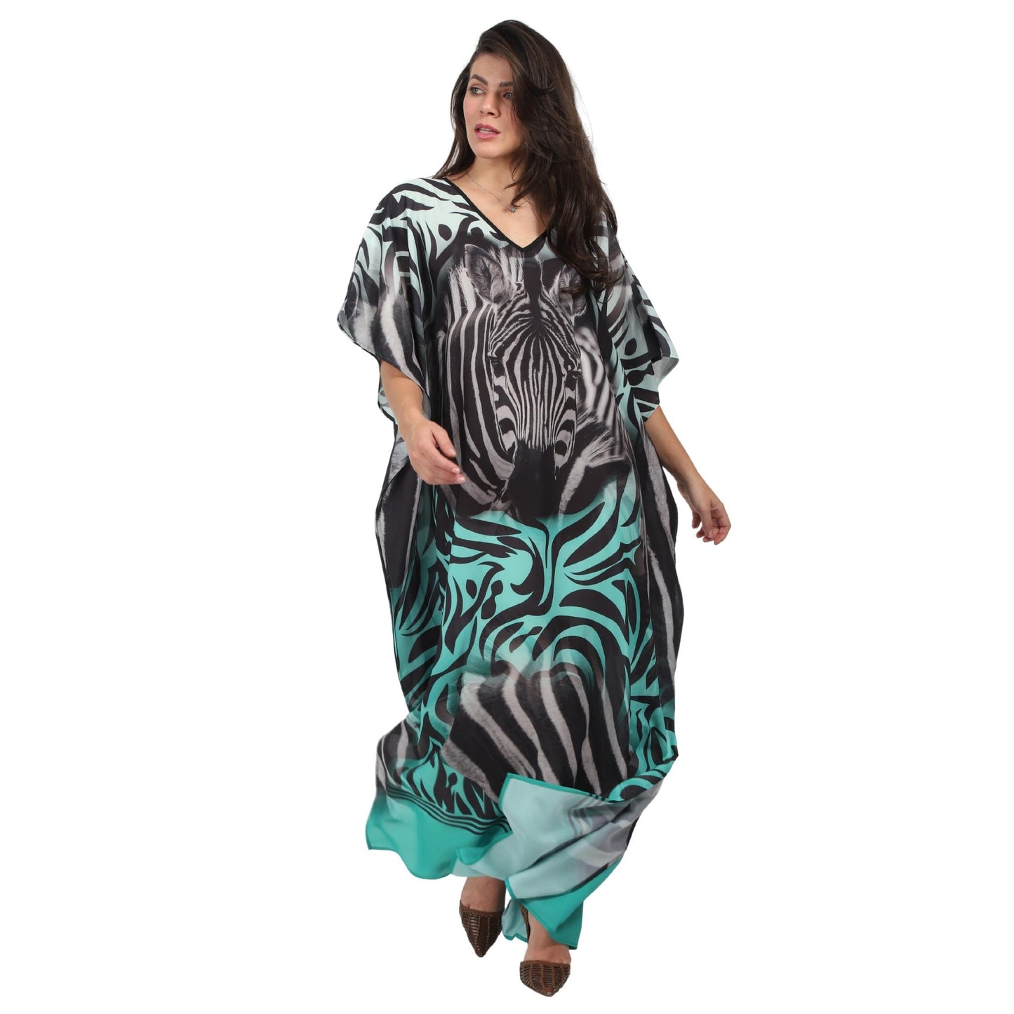 Kaftan vestido longa estampada zebra green