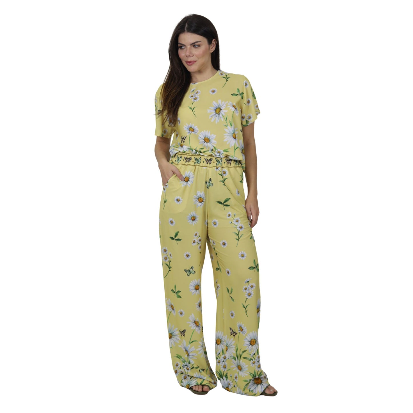 Conjunto Blusa e Pantalona BIXUGRILLO estampada Margaridas Amarelo