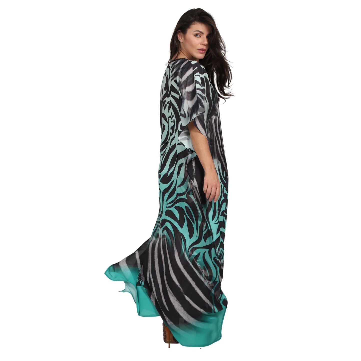 Kaftan vestido longa estampada zebra green