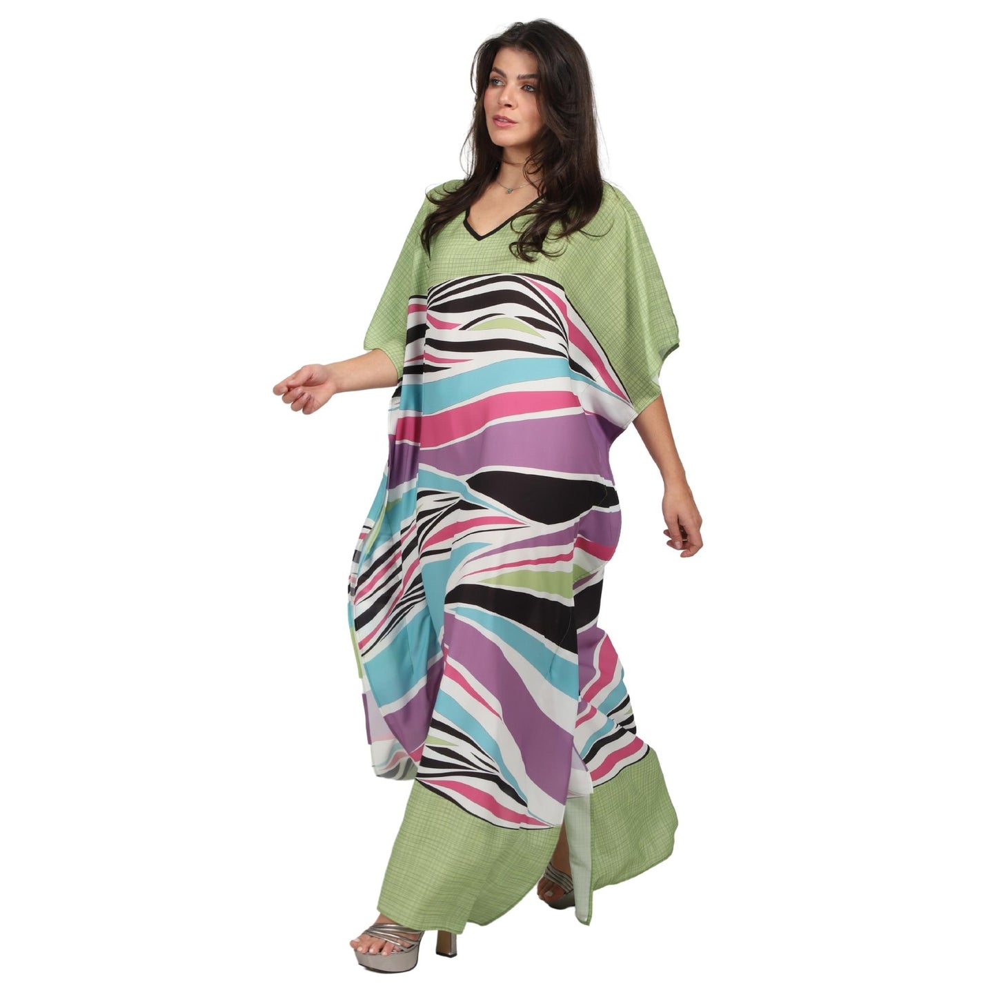 Kaftan vestido longa estampada fibras