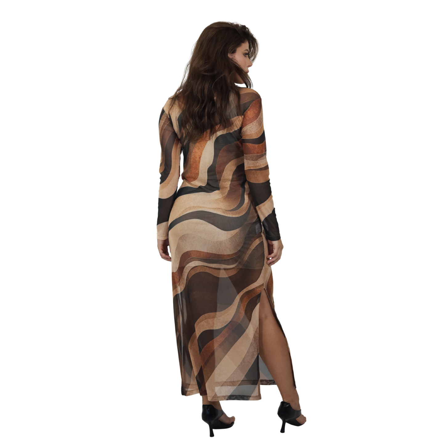 Vestido Midi Tule com Elastano Ondas de Siena | Estampa Exclusiva BIX.G Ondas Siena