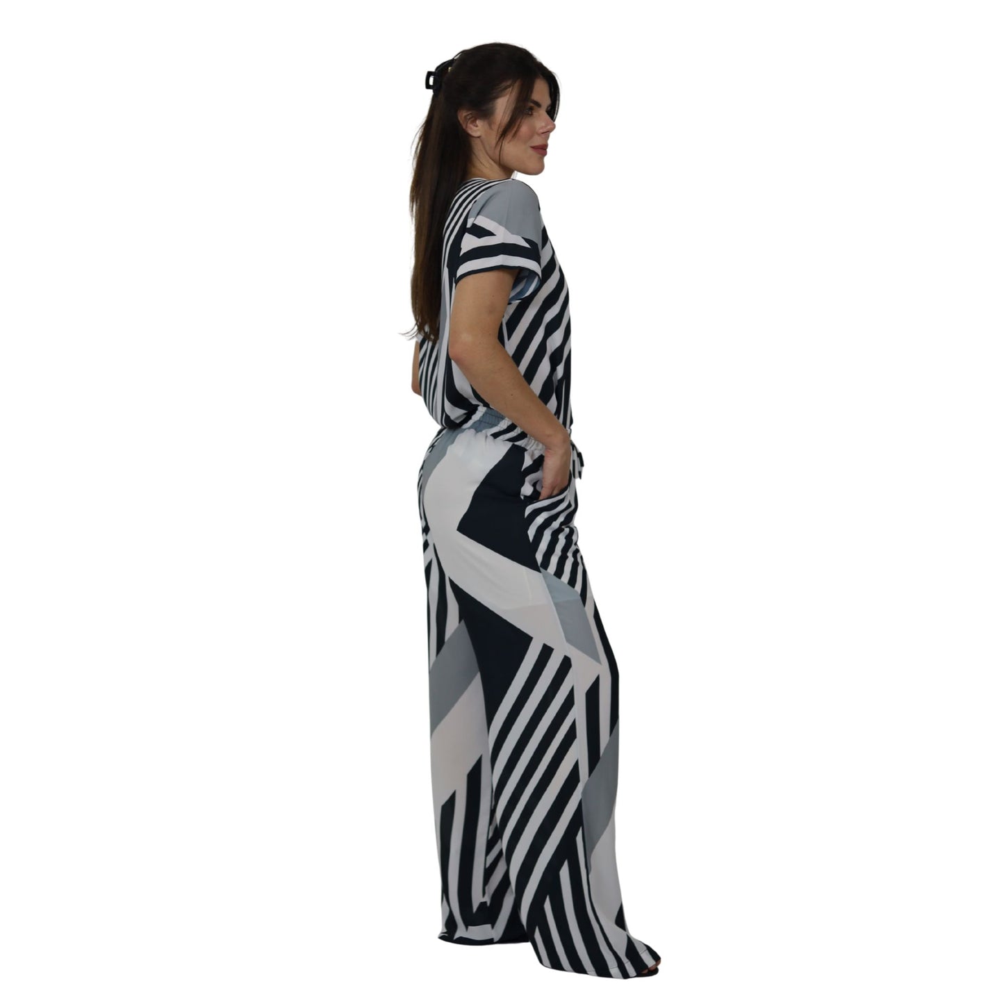 Conjunto Blusa e Pantalona BIXUGRILLO estampada Listras Azul