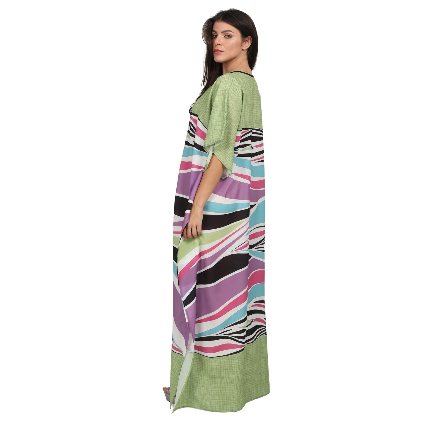 Kaftan vestido longa estampada fibras