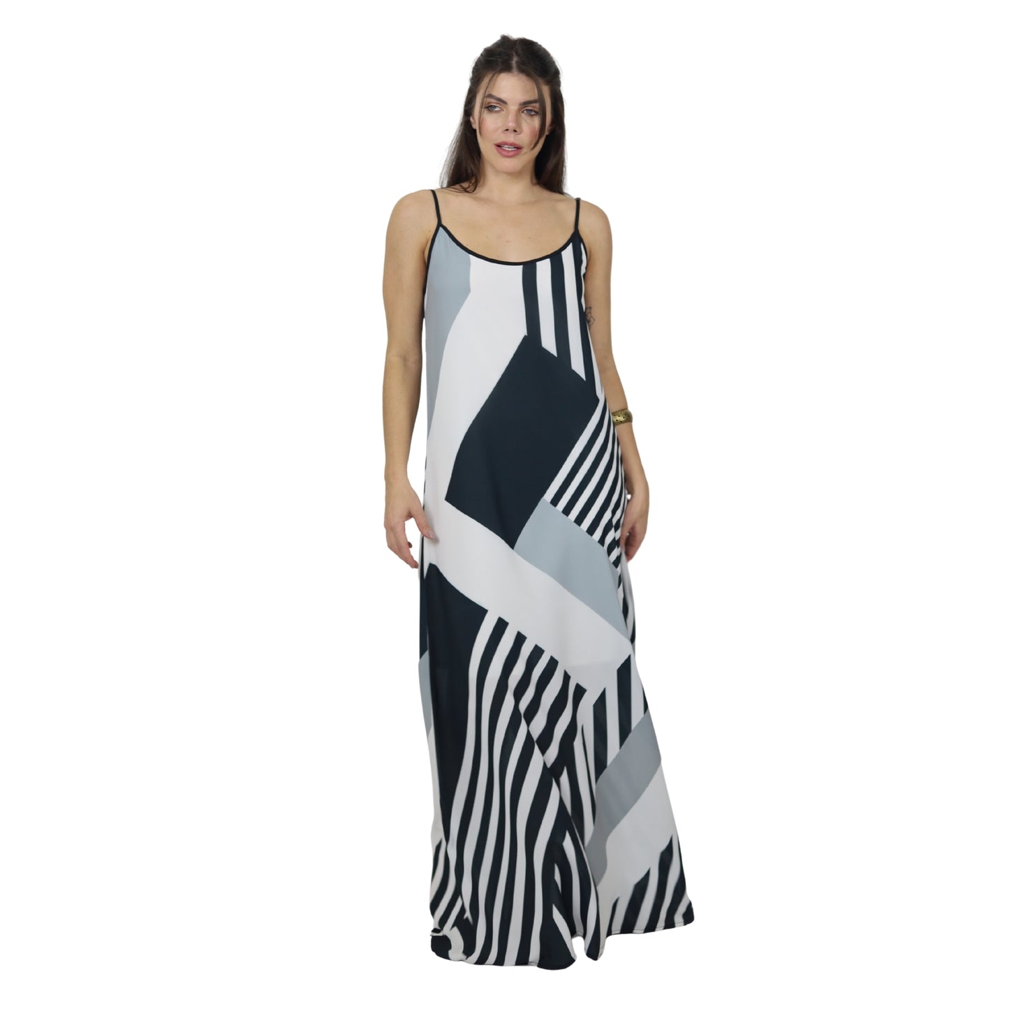 Vestido Longo de Alça Bixugrillo estampado Listras