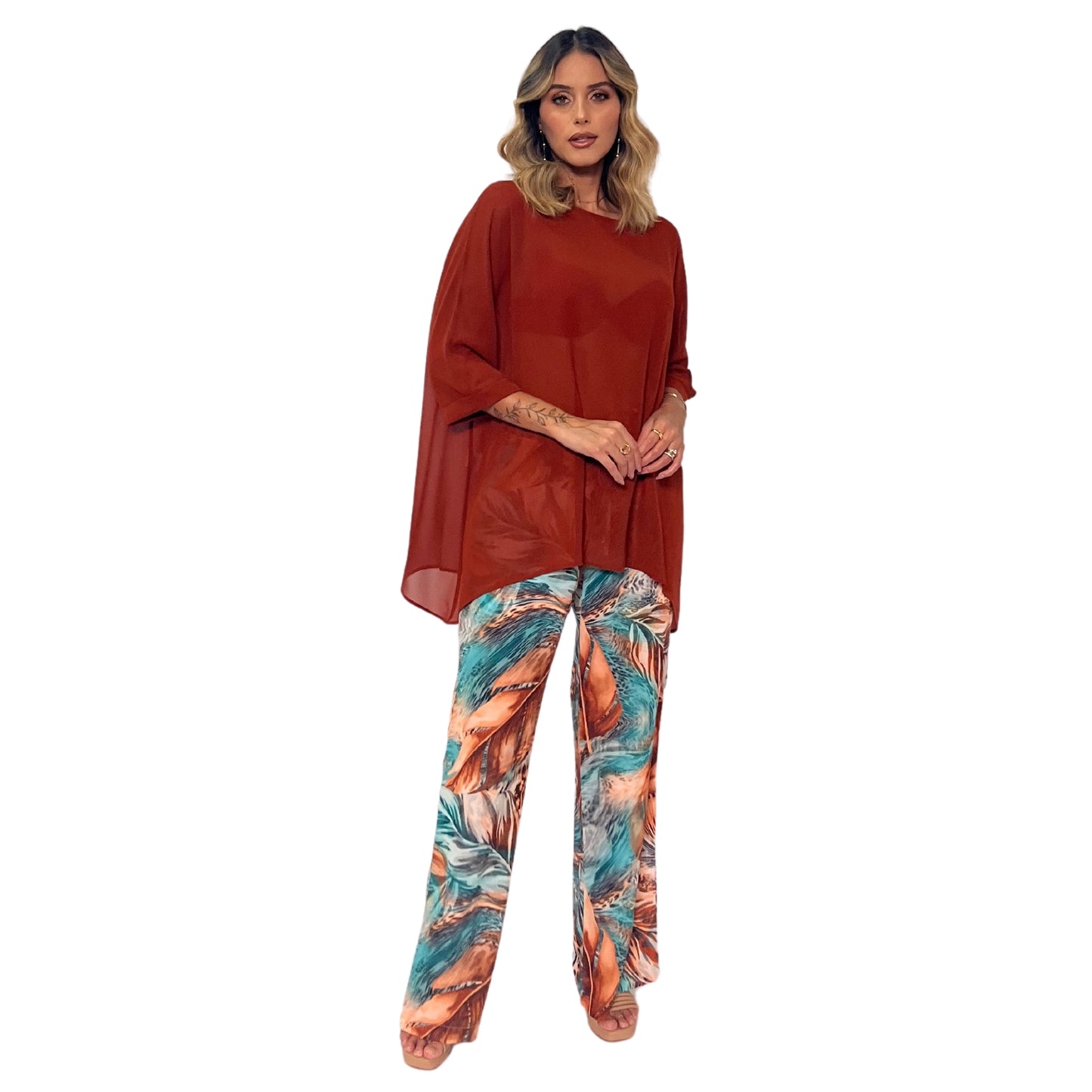 Blusa manga morcego lisa Telha