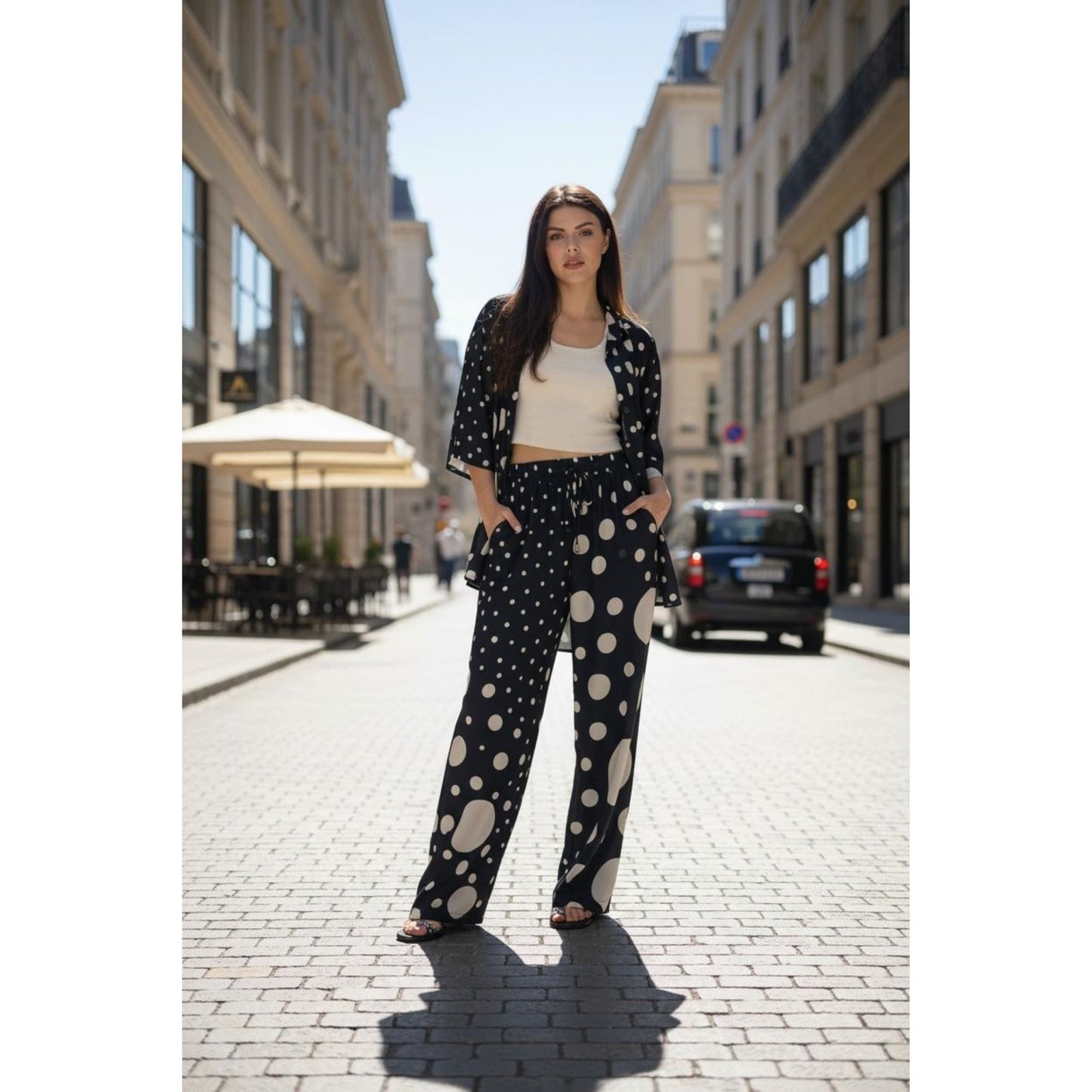 Conjunto 2pçs Camisão e Pantalona BIXUGRILLO estampada Poá P&B