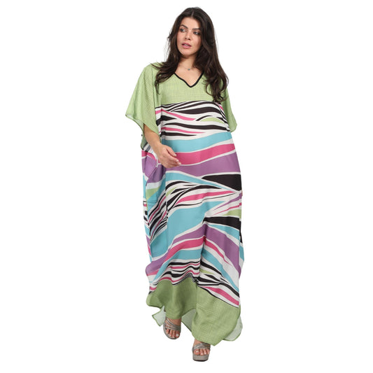 Kaftan vestido longa estampada fibras