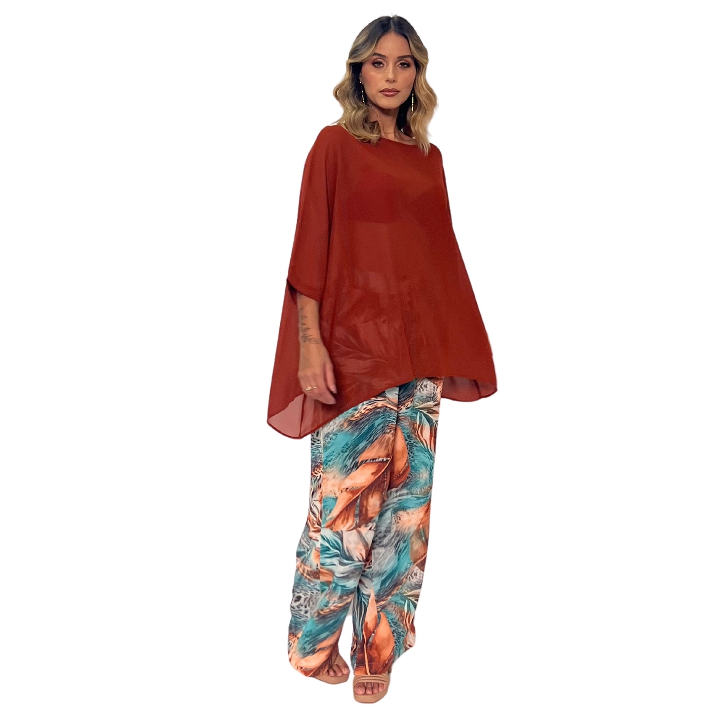 Blusa manga morcego lisa Telha