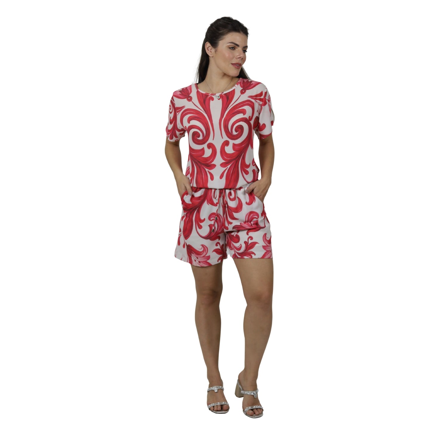 Conjunto de Blusa e Short BIXUGRILLO estampado Moldura Rosa