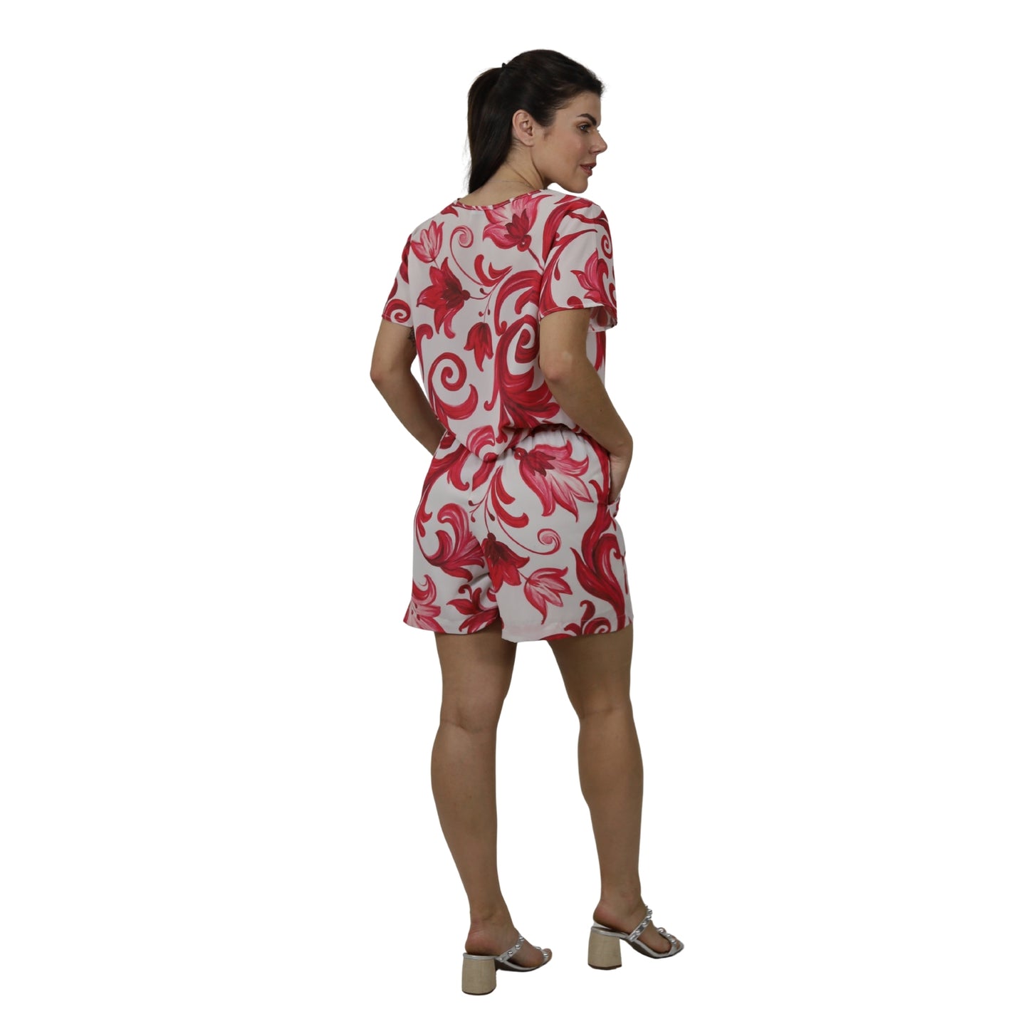Conjunto de Blusa e Short BIXUGRILLO estampado Moldura Rosa