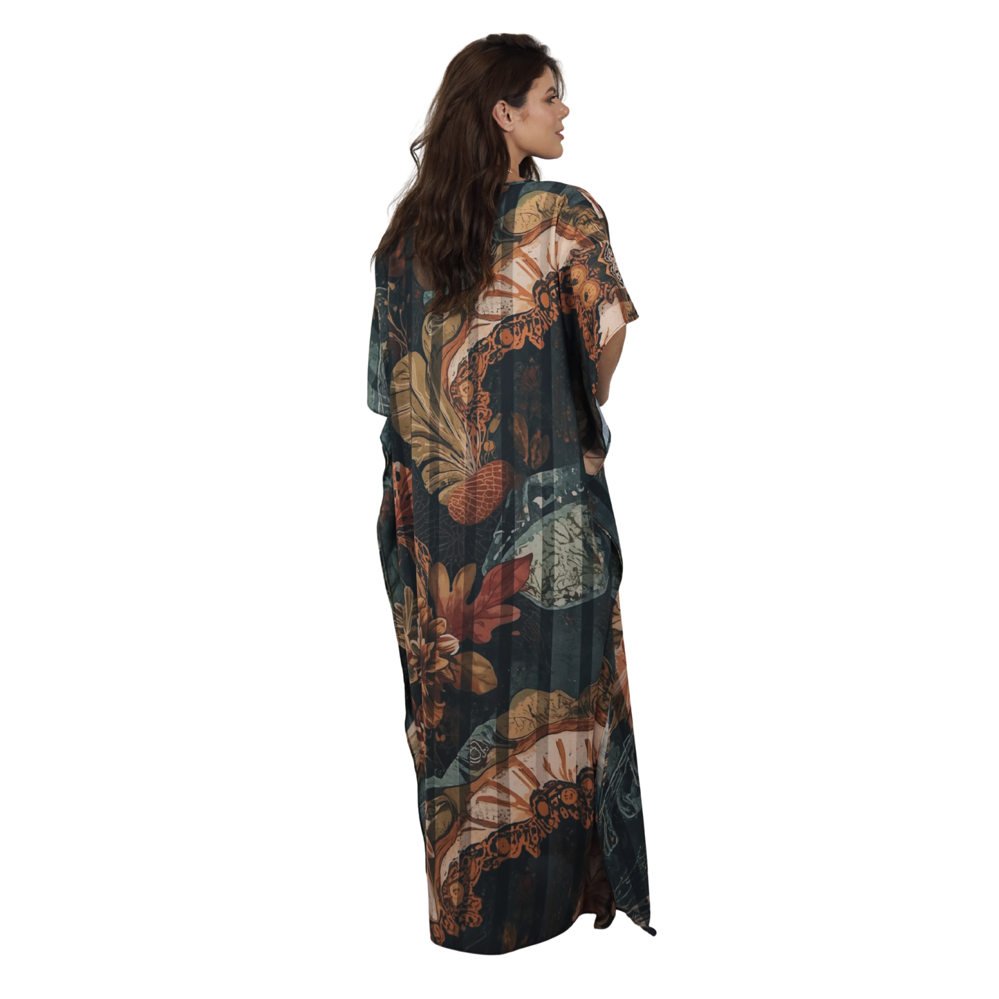 Kaftan Longa Feminina em GGT Toque de Seda | Estampa Exclusiva BIX.G |  Selva Imperial