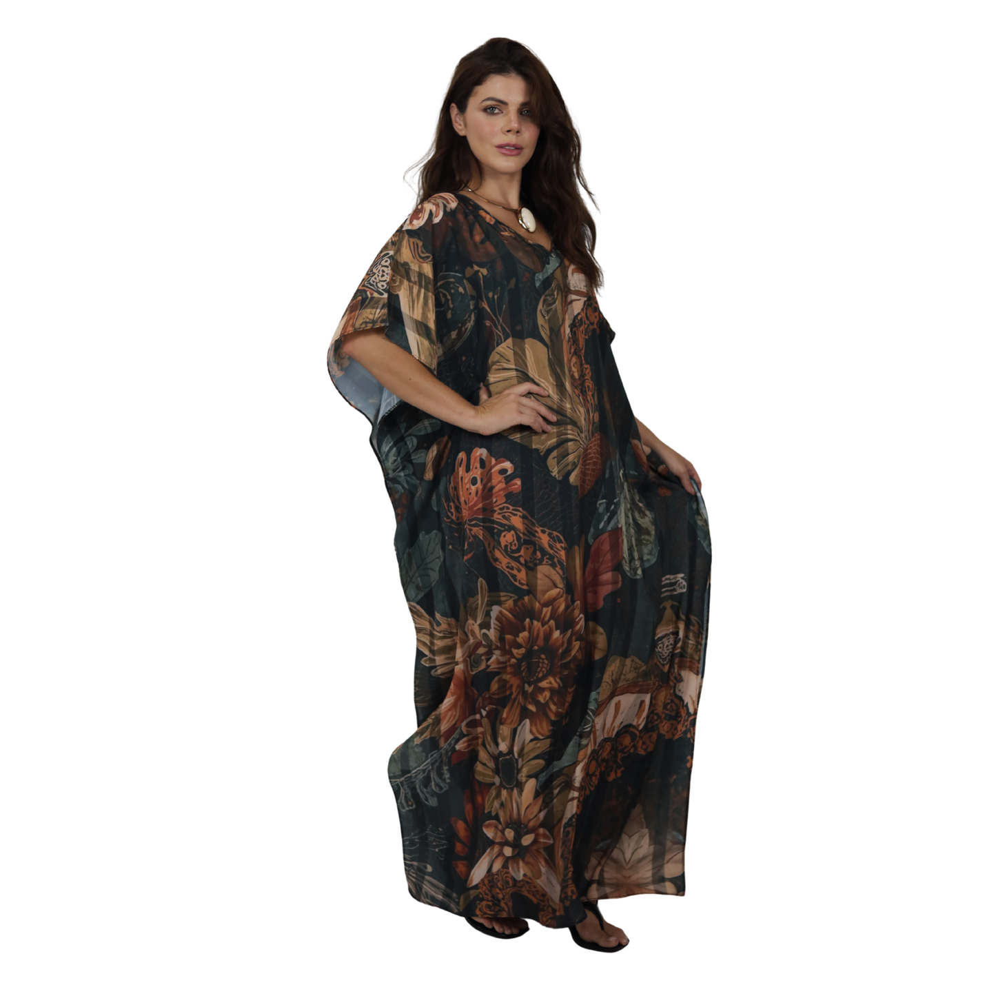Kaftan Longa Feminina em GGT Toque de Seda | Estampa Exclusiva BIX.G |  Selva Imperial