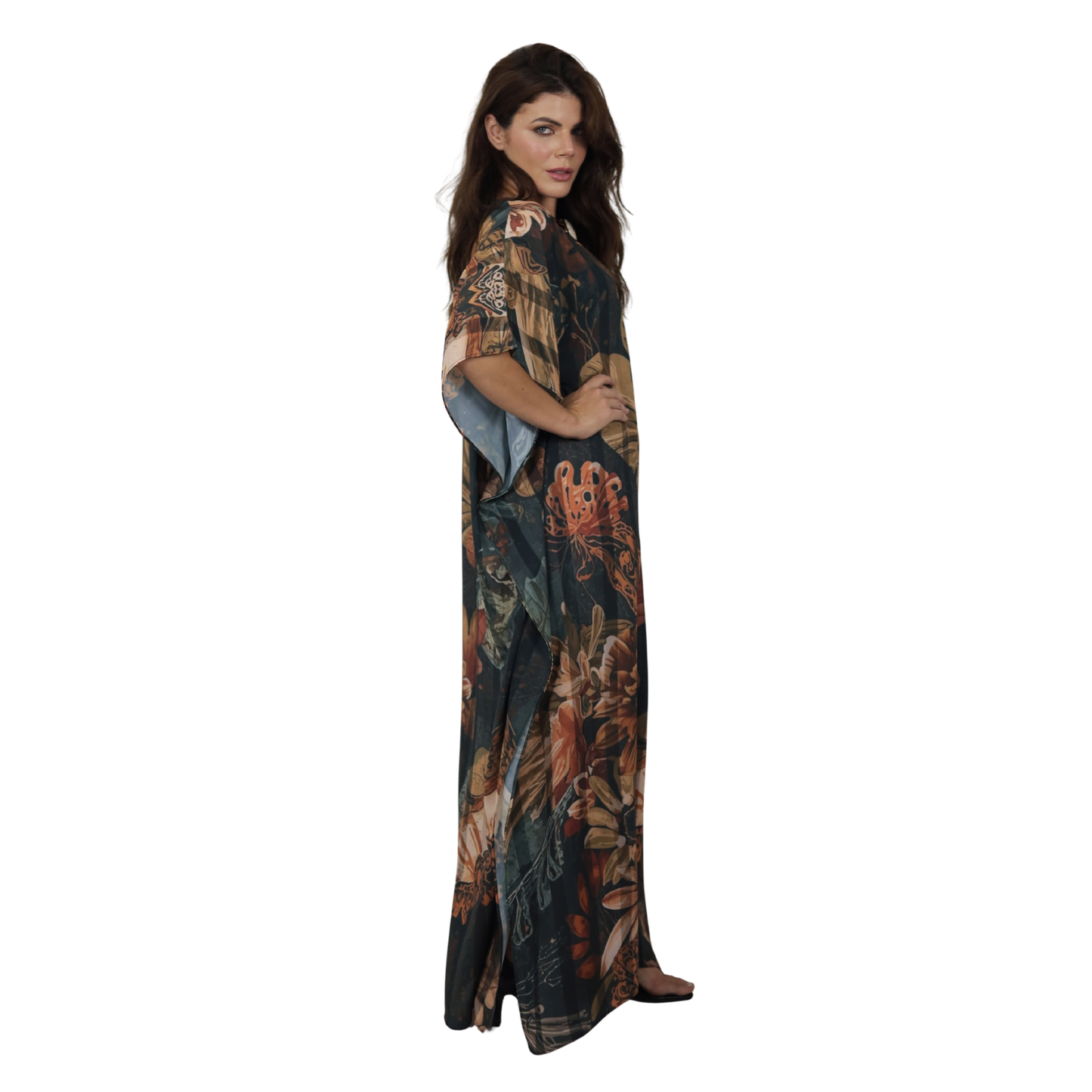 Kaftan Longa Feminina em GGT Toque de Seda | Estampa Exclusiva BIX.G |  Selva Imperial