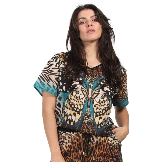 Blusa decote "V" manga curta Borbo blue