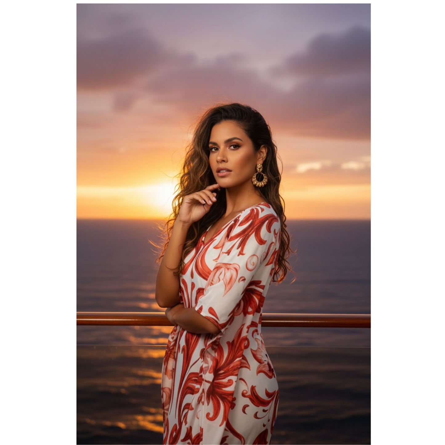 Kaftan Curta estampada Bixugrillo Moldura Laranja