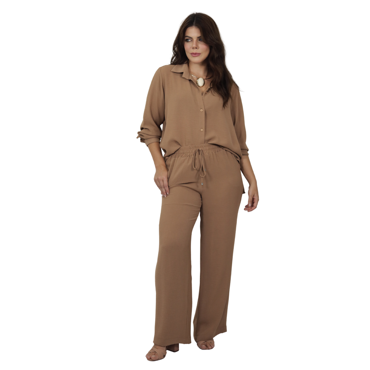 Conjunto Calça e Camisa Manga longa | BIXUGRILLO Estampada | Bege