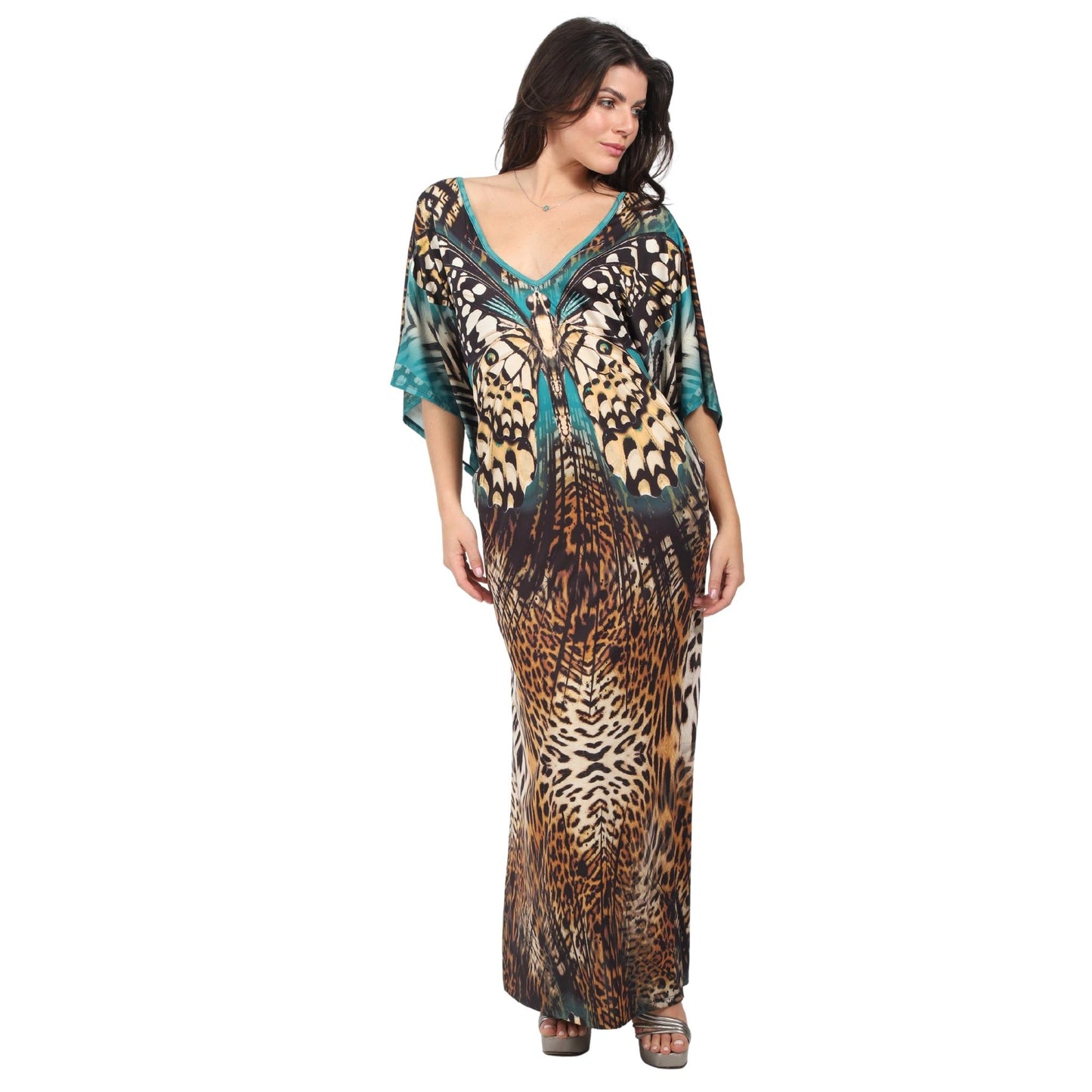 Kaftan vestido longo malha Bixugrillo estampa borbo blue