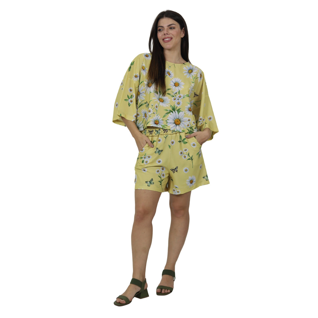 Conjunto de short e Blusa Bixugrillo estampado Margaridas Amarelo