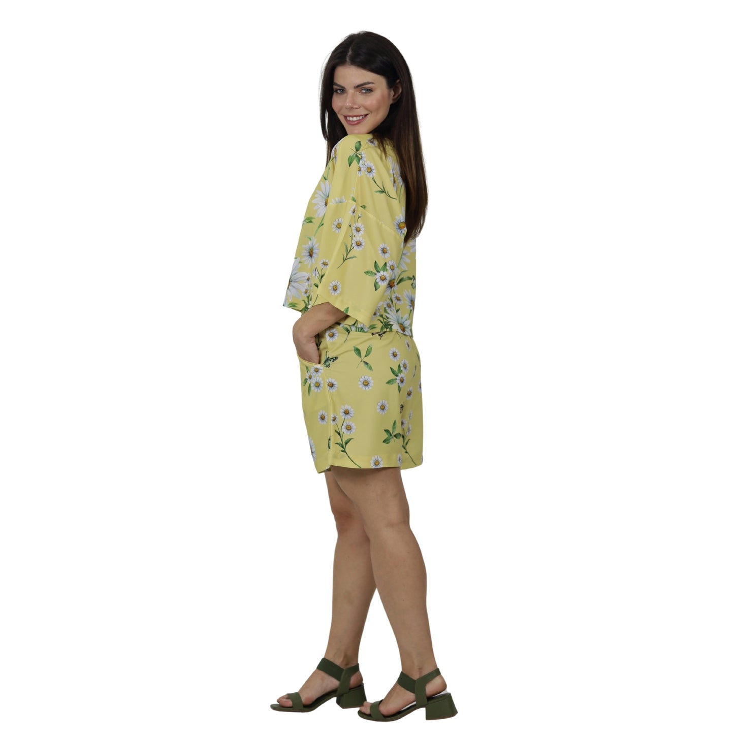 Conjunto de short e Blusa Bixugrillo estampado Margaridas Amarelo