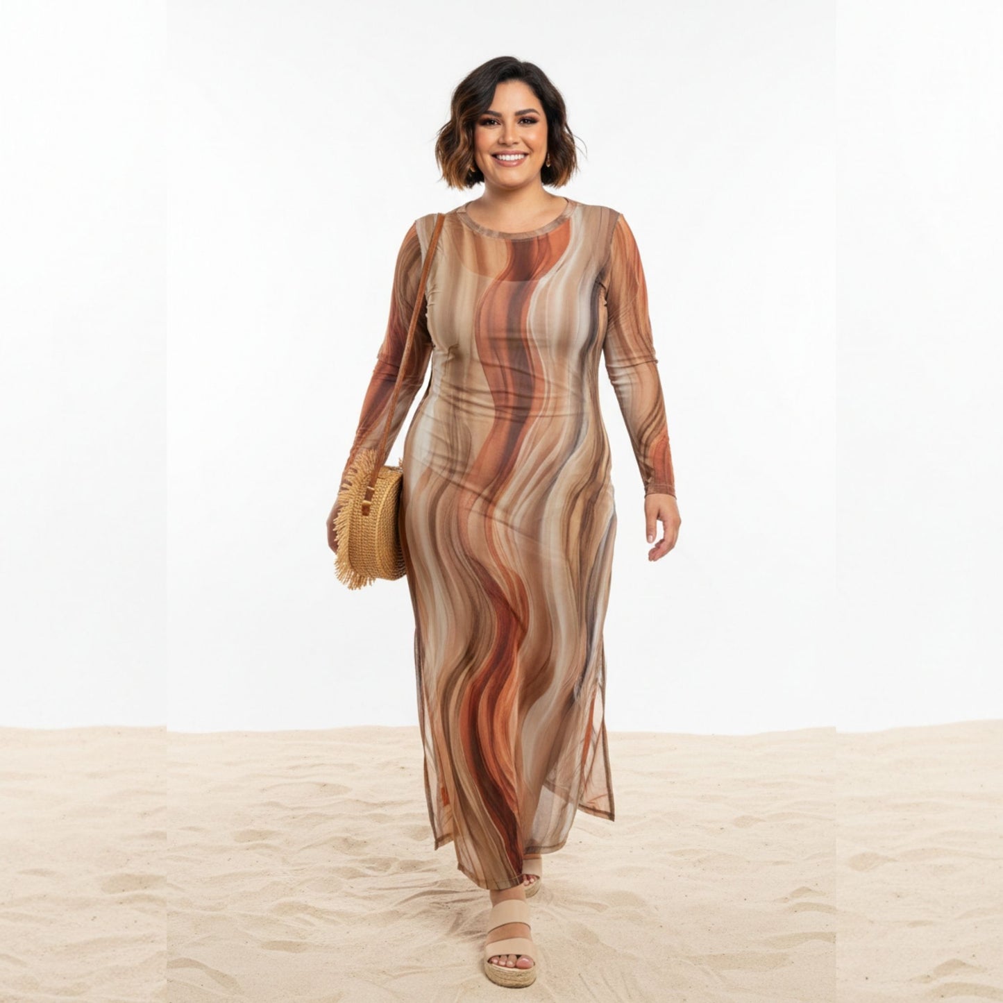 Vestido midi em tule  Bixugrillo estampado fitas