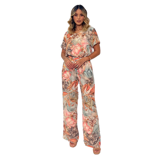 Conjunto Blusa decote "V" e calça pantalona Trancoso