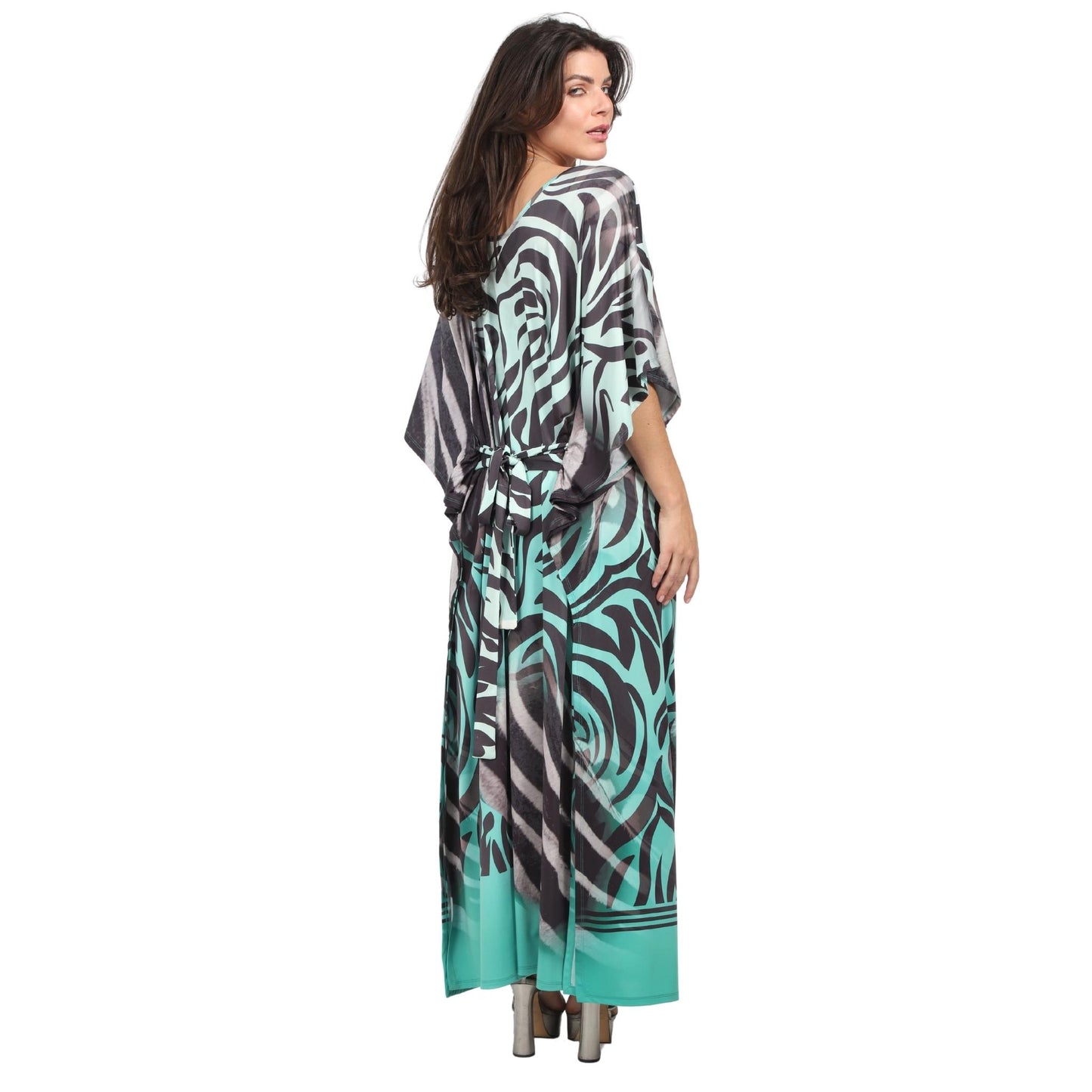 Kaftan vestido longo malha Bixugrillo estampa Zebra green