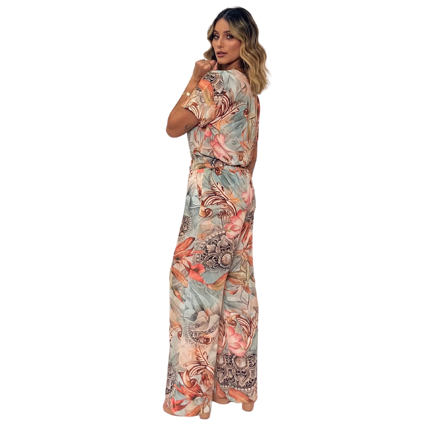 Conjunto Blusa decote "V" e calça pantalona Trancoso