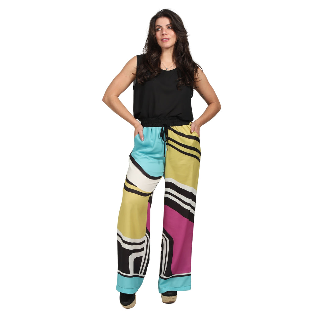 Calça pantalona BIXUGRILLO estampada Moderno