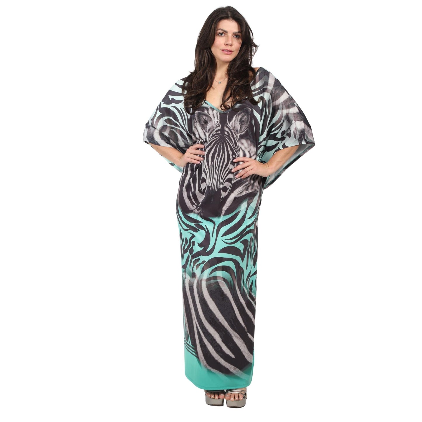 Kaftan vestido longo malha Bixugrillo estampa Zebra green
