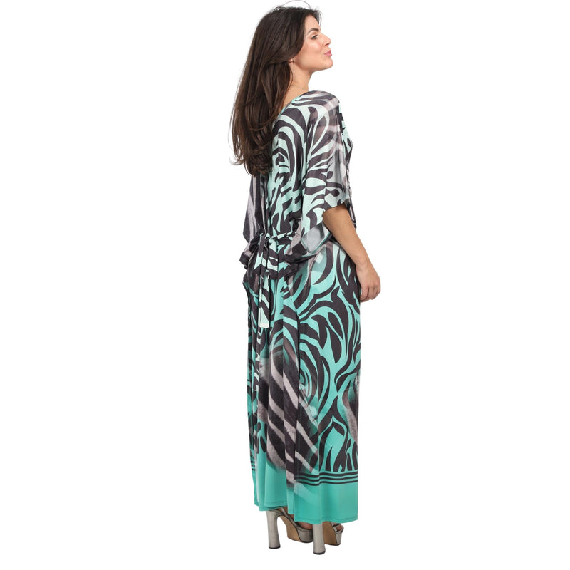 Kaftan vestido longo malha Bixugrillo estampa Zebra green