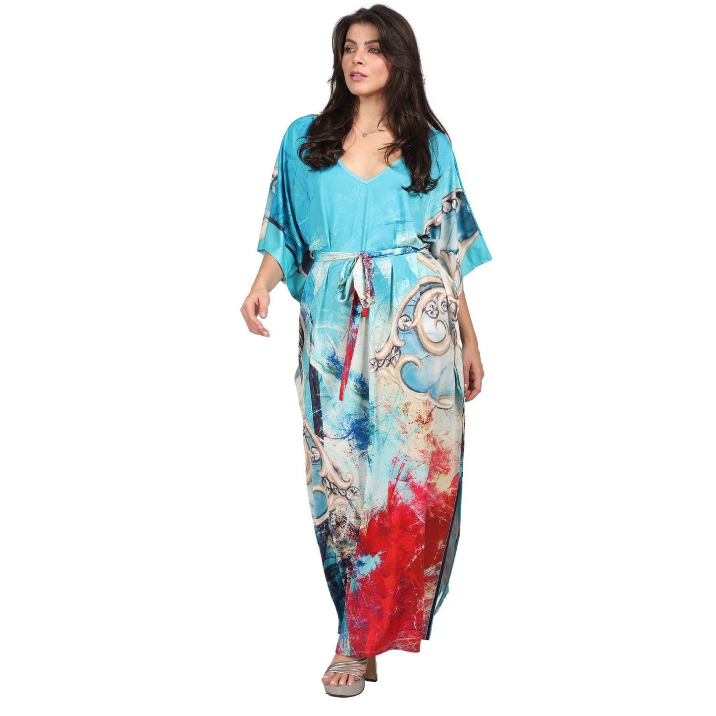 Kaftan vestido longo malha Bixugrillo estampa Borbo cristal