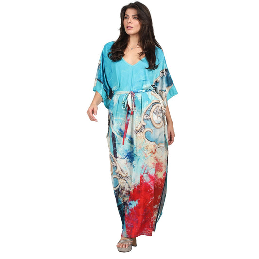 Kaftan vestido longo malha Bixugrillo estampa Borbo cristal