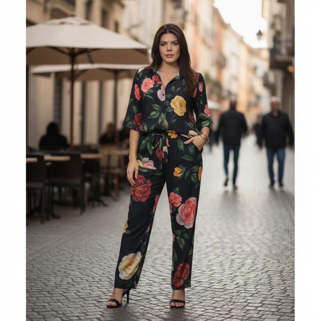 Conjunto Camisão e Calça reta BIXUGRILLO estampada Bloom