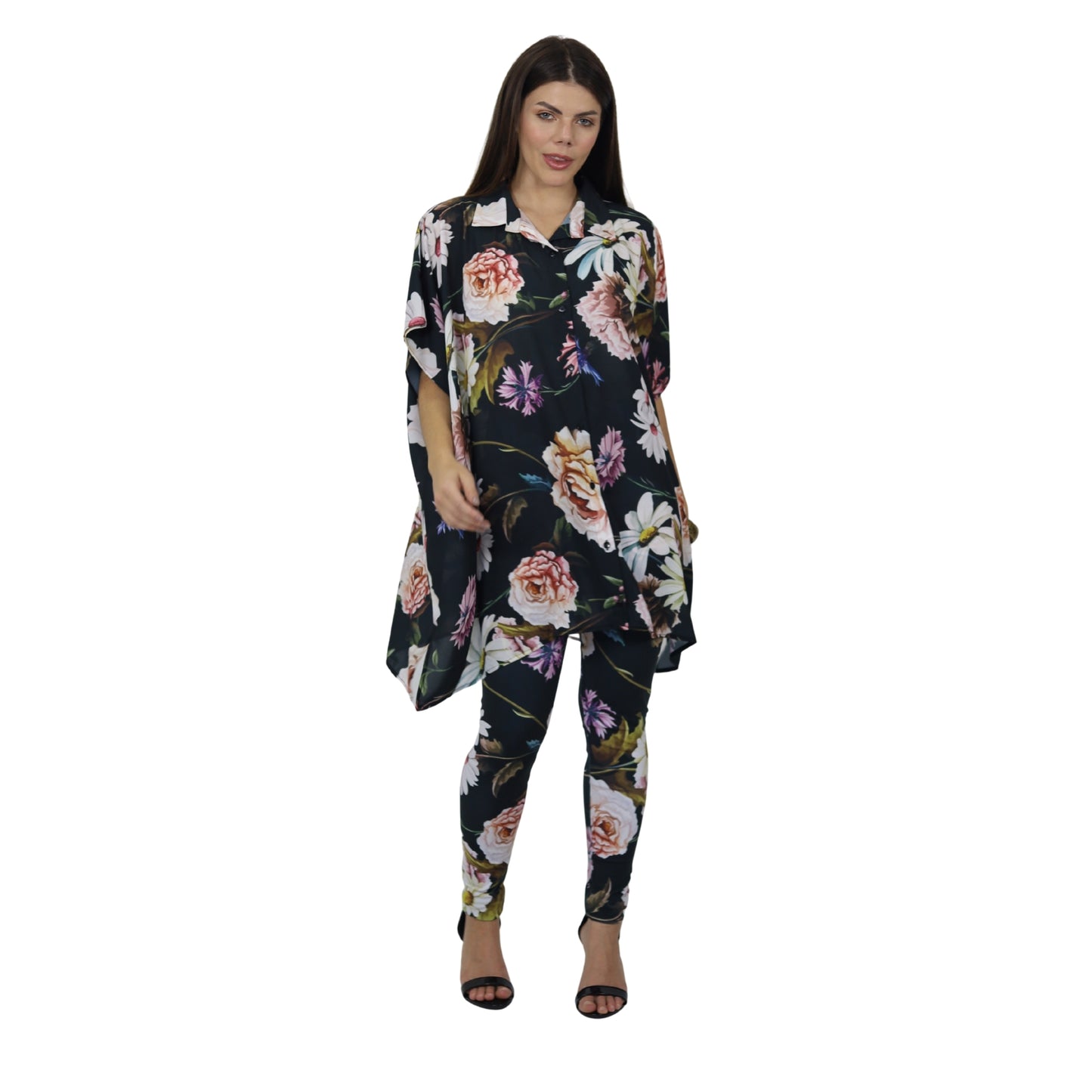 Conjunto Camisão Kaftan e Calça Legging – Bixugrillo estampado Crisantemo