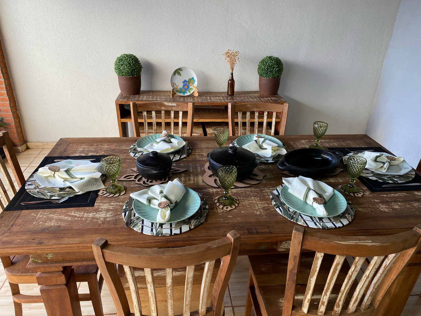 kit de 39 pçs  p/ 6 lugares lugares mesa posta estampa Folhagens com corte a laser