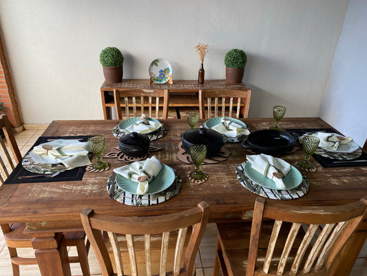 kit de 39 pçs  p/ 6 lugares lugares mesa posta estampa Folhagens com corte a laser