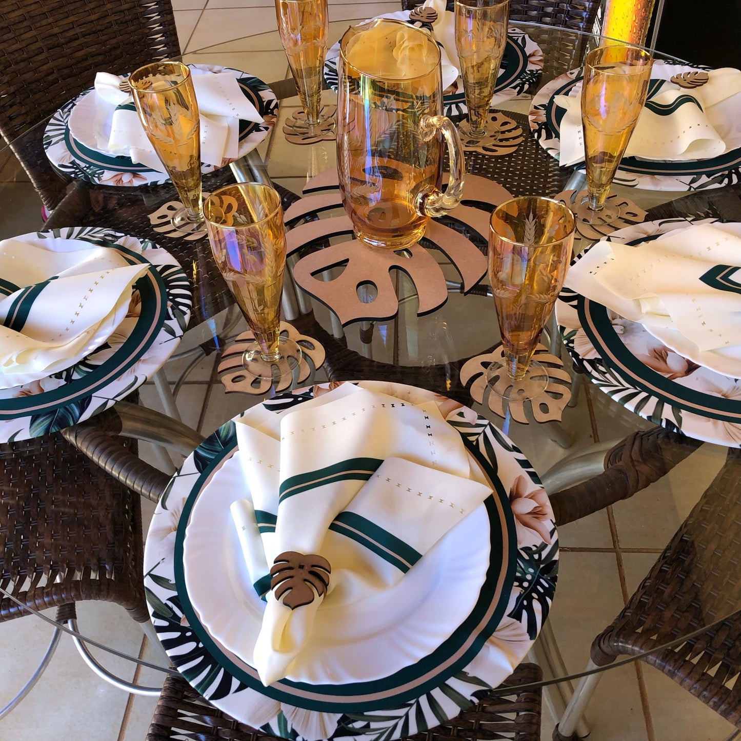 kit de 31 pçs  p/ 6 lugares lugares mesa posta estampa Costela de Adão com corte a laser