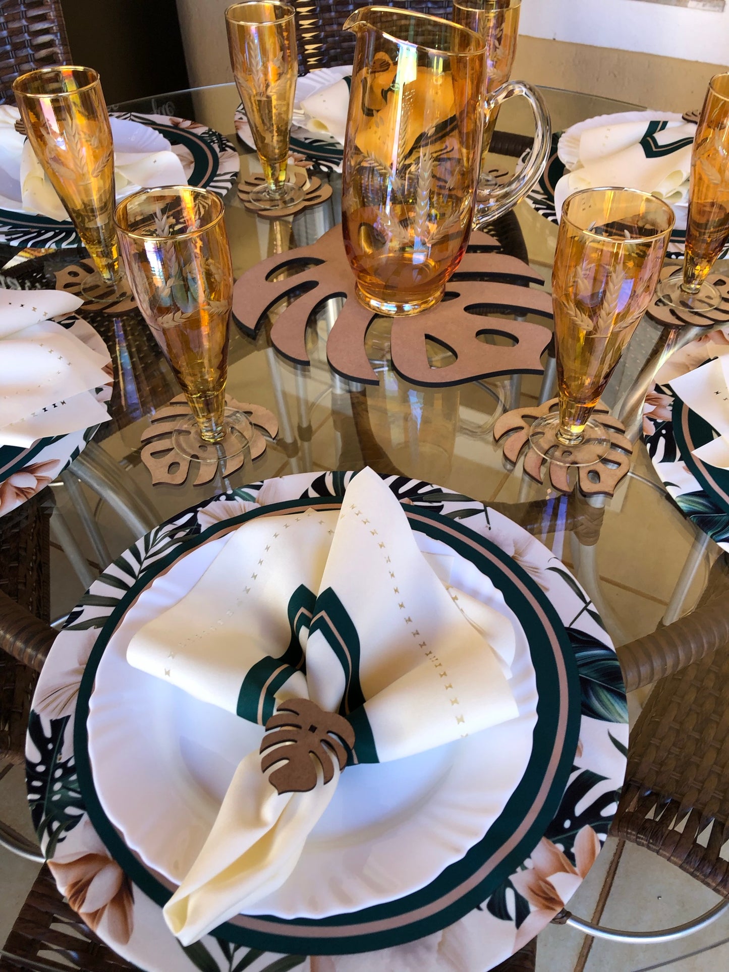 kit de 31 pçs  p/ 6 lugares lugares mesa posta estampa Costela de Adão com corte a laser