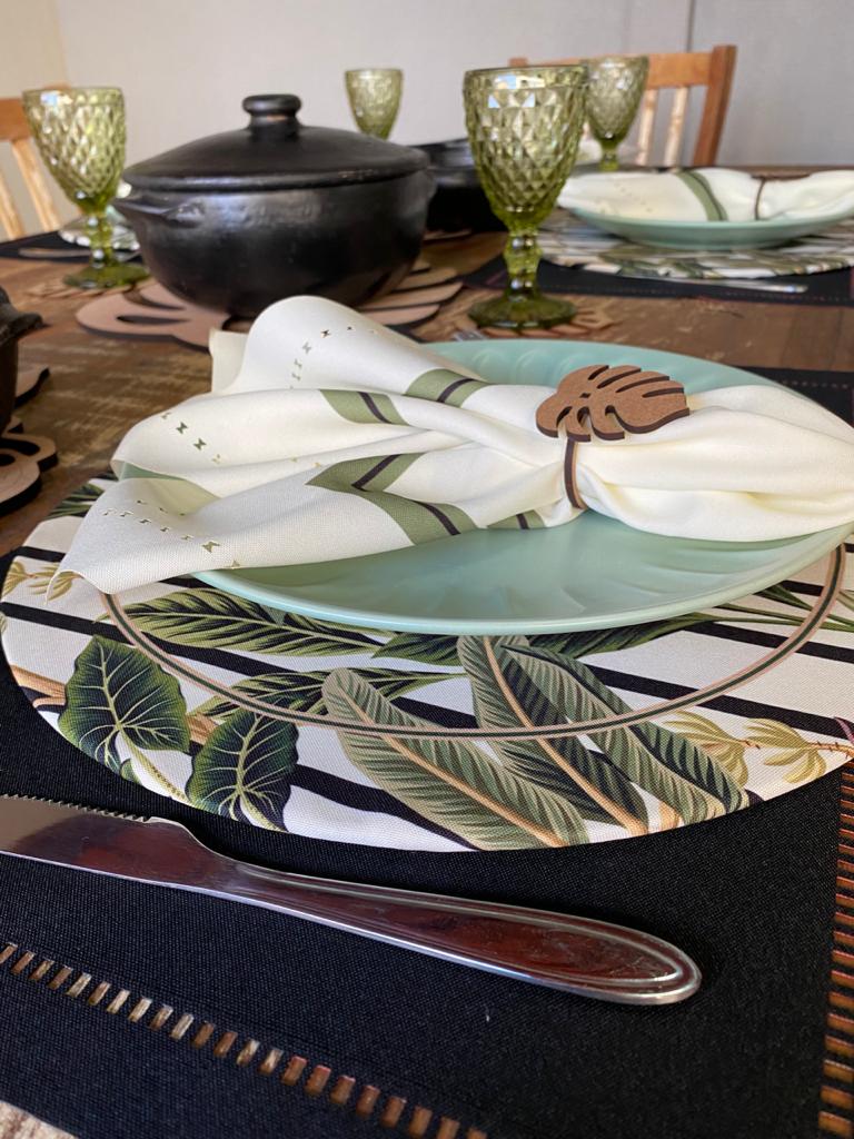 kit de 39 pçs  p/ 6 lugares lugares mesa posta estampa Folhagens com corte a laser