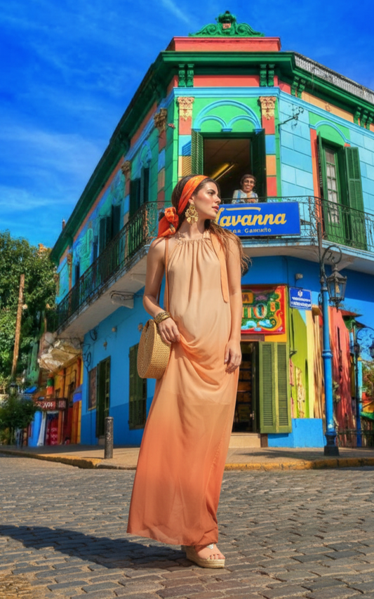 Vestidos longo em Tulê Degradê Bixugrillo