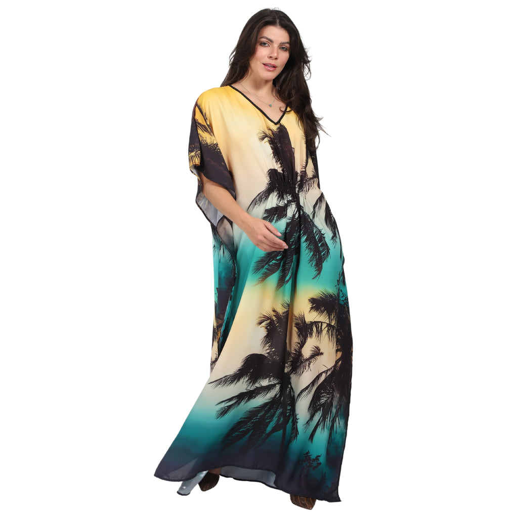 Kaftan Longa com lastex estampa Coqueiros