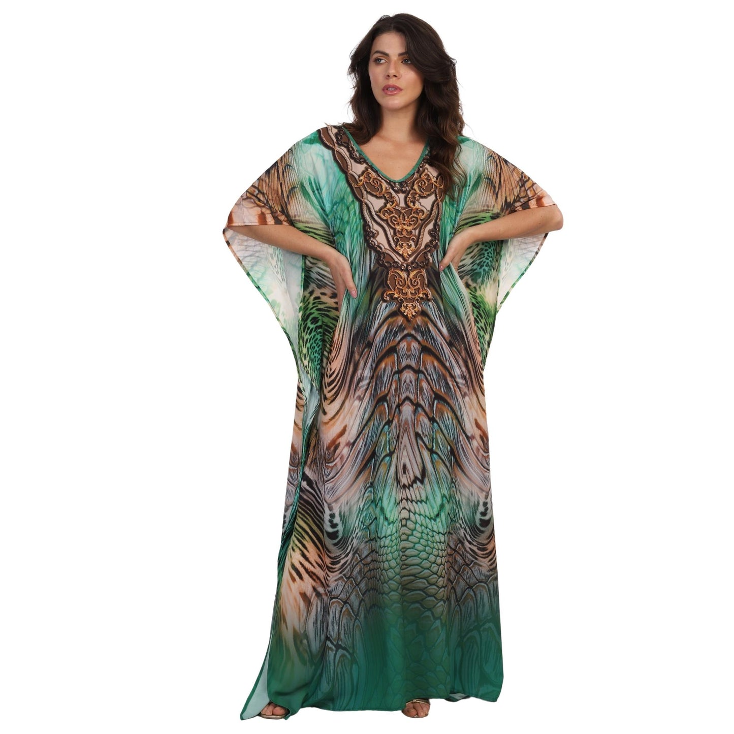 KAFTAN VESTIDO Longo Bixugrillo estampa Esmeralda