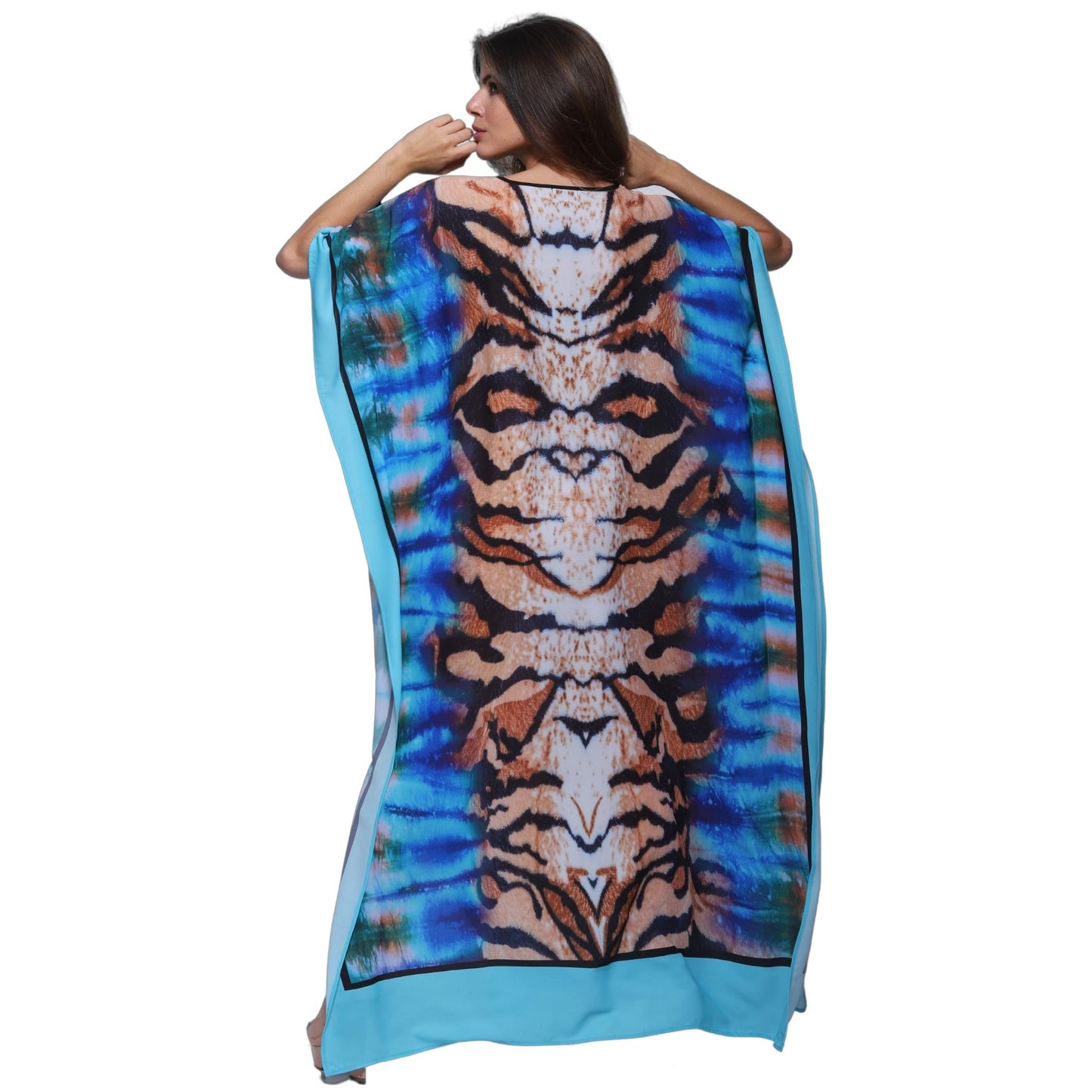 KAFTAN VESTIDO Longo BIXUGRILLO estampada Tigre azul